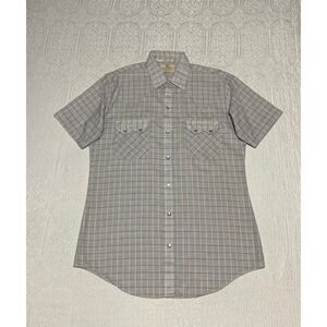 Vintage USA DC Dee Cee Western Pearl Snap Shirt Men's Size 15.5 Gray Pink Plaid